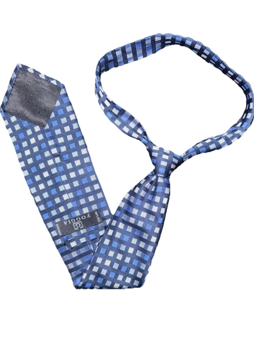 Foggia Men’s Blue & White Check Pattern Neck Tie 100% Silk